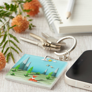Porte-clés Scène forestière d'Origami avec les montagnes et l