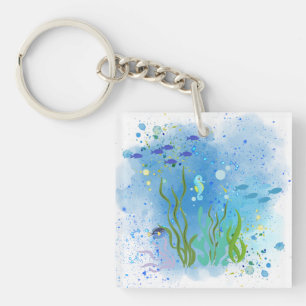 Porte-clés Scène sous-marine avec hippocampe