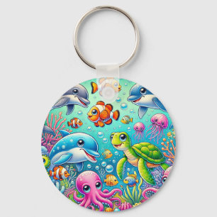 Porte-clés Scène sous-marine colorée avec une mer ludique