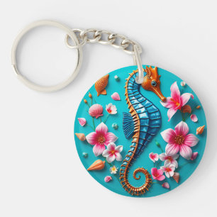Porte-clés Scène vibrante de hippocampe et de récif corallien