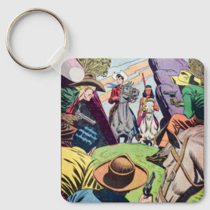 Porte-clés Scène vintage de bande dessinée Old West