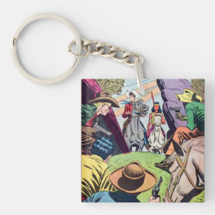 Porte-clés Scène vintage de bande dessinée Old West