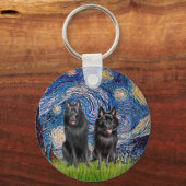 Porte-clés Schipperkes (deux) - Nuit étoilée (Recto)