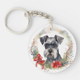 Porte-clés Schnauzer Christmas Wreath Festive Pup