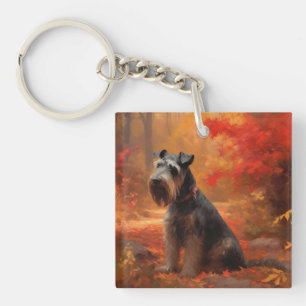 Porte-clés Schnauzer dans les feuilles d'automne tombent insp