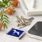 Porte-clés Schnauzer en argent bleu monogramme (Côté)