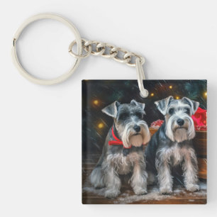 Porte-clés Schnauzer enneigé traîneau décoration de Noël
