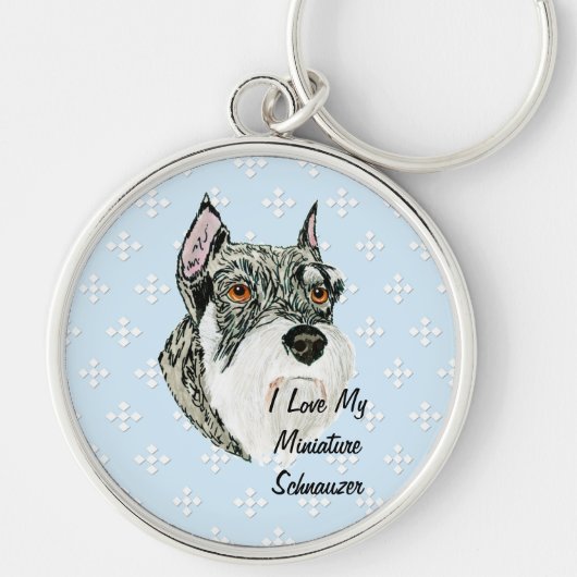 Porte-clés Schnauzer miniature - bleu avec la conception (Devant)