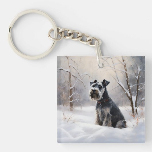 Porte-clés Schnauzer Miniature Laisser neiger Noël (Devant)
