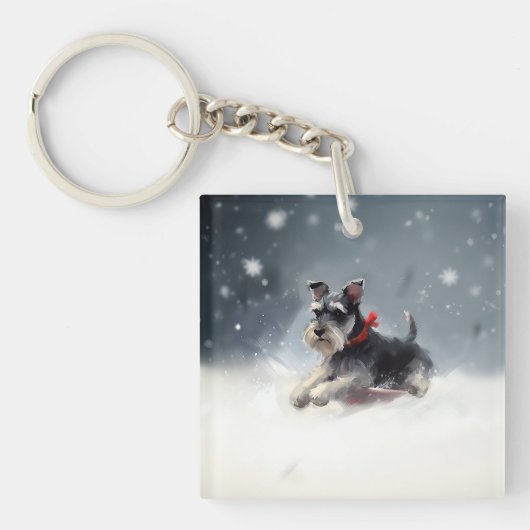 Porte-clés Schnauzer miniature neige de Noël hiver (Devant)
