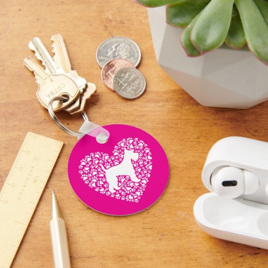 Porte-clés Schnauzer Silhouette Heart Paws Print - Dog Lover (Bureau)