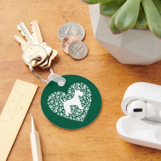 Porte-clés Schnauzer Silhouette Heart Paws Print - Dog Lover (Bureau)