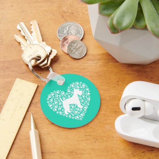 Porte-clés Schnauzer Silhouette Heart Paws Print - Dog Lover (Bureau)