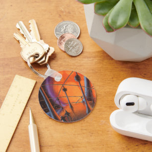 Porte-clés Science-fiction vintage, soleil orange et extrater