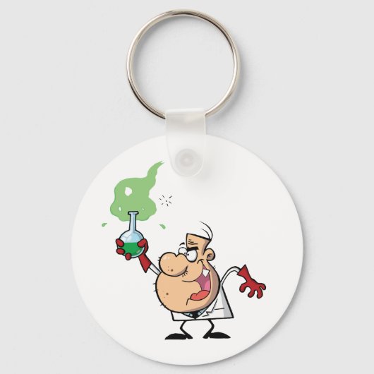 Porte-clés Scientifique Fou Drôle Tenant une Potion Verte (Recto)