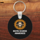 Porte-clés Sclérose Ms Orange Ribbon Skull (Recto)