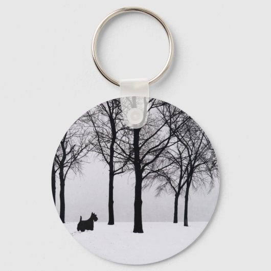 Porte-clés Scottie dans les bois enneigés (Recto)