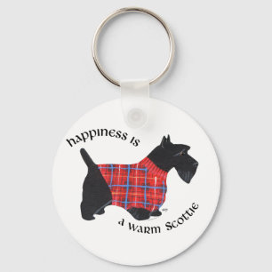 Porte-clés Scottie en pull à carreaux rouge et bleu