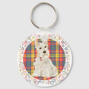 Porte-clés Scottie roux sur tartan Buchanan