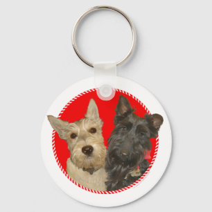 Porte-clés Scotties roux et noirs de Noël