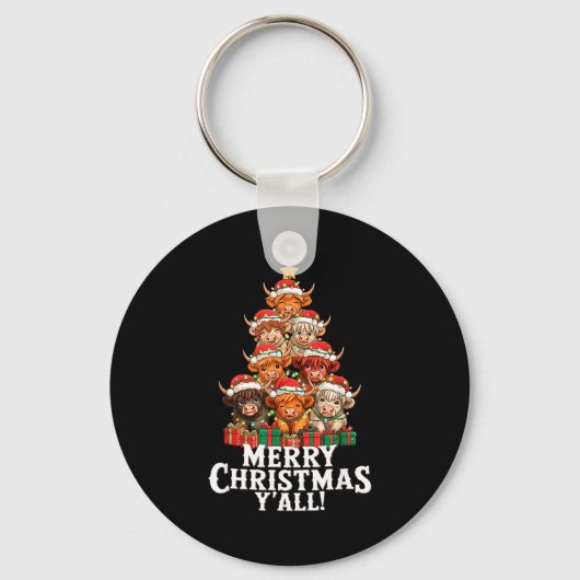 Porte-clés Scottish Highland Cow Christmas Tree Funny Cow Lov (Recto)