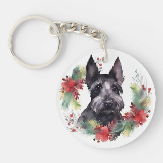 Porte-clés Scottish Terrier Christmas Wreath Festive Pup (Devant)
