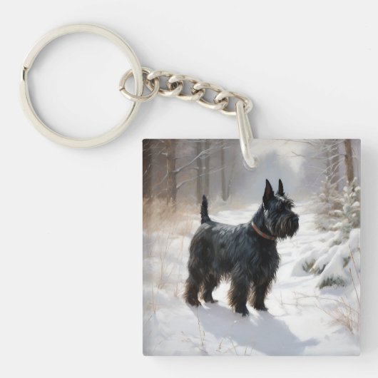 Porte-clés Scottish Terrier Laisser Il Neige Noël (Devant)
