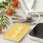 Porte-clés Script de calligraphie jaune moutarde personnalisé (Devant droit)