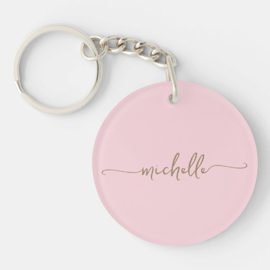Porte-clés Script de nom de monogramme or rose pâle minimalis (Devant)