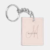 Porte-clés Script élégant de monogramme rose rose pâle (Devant gauche)