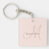Porte-clés Script élégant de monogramme rose rose pâle (Devant)