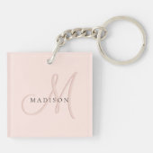 Porte-clés Script élégant de monogramme rose rose pâle (Dos)