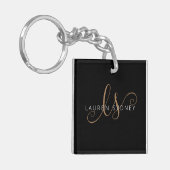 Porte-clés Script féminin Black Gold moderne Monogramme (Devant gauche)