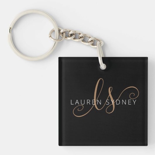 Porte-clés Script féminin Black Gold moderne Monogramme (Devant)