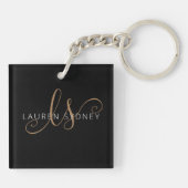Porte-clés Script féminin Black Gold moderne Monogramme (Dos)