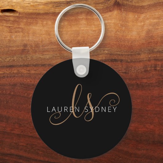 Porte-clés Script féminin Black Gold moderne Monogramme (Recto)
