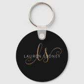 Porte-clés Script féminin Black Gold moderne Monogramme (Verso)