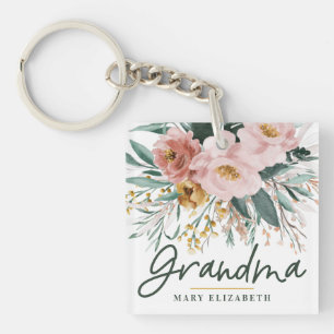 Porte-clés Script floral d'aquarelle moderne élégante grand