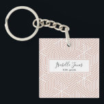 Porte-clés script géométrique stylisé clé d'école personnalis<br><div class="desc">élégant script motif géométrique élégant personnalisez avec nom et classe (ou un message différent)</div>