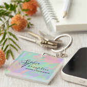 Porte-clés Script holographique moderne Rainbow Pastel Porte (Devant Droit)