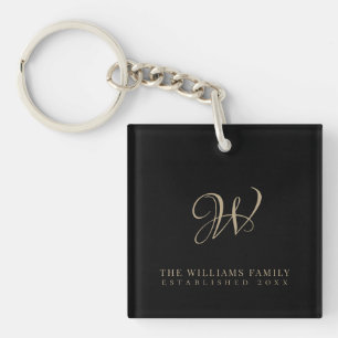 Porte-clés Script moderne élégant Famille Monogramme Or Noir