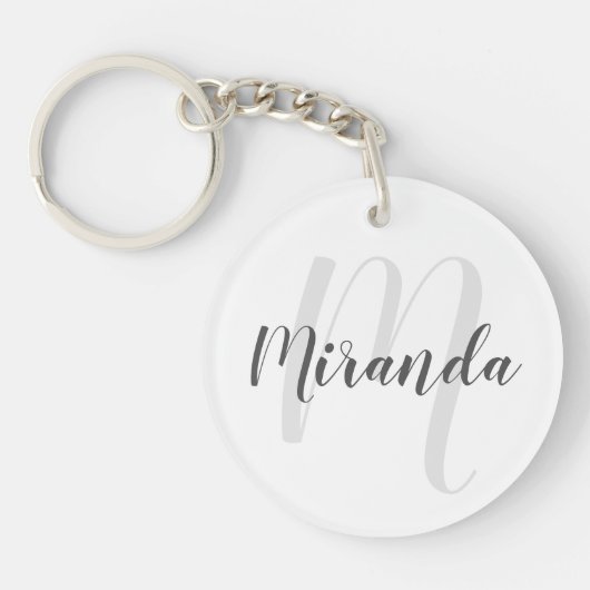 Porte-clés Script moderne Monogramme personnalisé et nom (Devant)