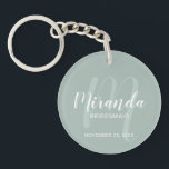 Porte-clés Script moderne Porte - clé de servante personnalis<br><div class="desc">Ajoutez une touche personnelle à votre mariage avec un porte - clé de femme de chambre personnalisé. Ce porte - clé présente le nom personnalisé de la servante de pont dans le style de police de script moderne blanc et monogramme dans le style de police de script moderne vert sage...</div>