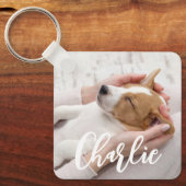 Porte-clés Script moderne simple Nom du chien 2 Photo (Recto)