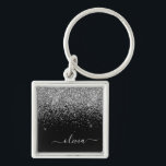 Porte-clés Script Monogram Girly Name<br><div class="desc">Parties scintillant Argent et Black Sparkle Script Monogramme Nom Clés (Porte - clé). Cela rend le cadeau parfait pour 16 ans,  mariage,  douche nuptiale,  anniversaire,  baby shower ou bachelorette pour quelqu'un qui aime le luxe glam et les styles chic.</div>