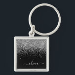 Porte-clés Script Monogram Girly Name<br><div class="desc">Parties scintillant Argent et Black Sparkle Script Monogramme Nom Clés (Porte - clé). Cela rend le cadeau parfait pour 16 ans,  mariage,  douche nuptiale,  anniversaire,  baby shower ou bachelorette pour quelqu'un qui aime le luxe glam et les styles chic.</div>