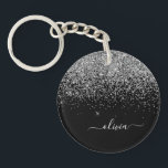 Porte-clés Script Monogram Girly Name<br><div class="desc">Parties scintillant Argent et Noir Étincelle Script Monogramme Nom Porte - clé. Cela rend le cadeau parfait pour 16 ans,  mariage,  douche nuptiale,  anniversaire,  baby shower ou bachelorette pour quelqu'un qui aime le luxe glam et les styles chic.</div>