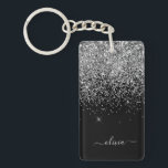 Porte-clés Script Monogram Girly Name<br><div class="desc">Parties scintillant Argent et Noir Étincelle Script Monogramme Nom Porte - clé. Cela rend le cadeau parfait pour 16 ans,  mariage,  douche nuptiale,  anniversaire,  baby shower ou bachelorette pour quelqu'un qui aime le luxe glam et les styles chic.</div>