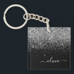 Porte-clés Script Monogram Girly Name<br><div class="desc">Parties scintillant à étincelle noire et argent Faux Foil Script Monogramme Nom Porte - clé. Cela rend le cadeau parfait pour 16 ans,  mariage,  douche nuptiale,  anniversaire,  baby shower ou bachelorette pour quelqu'un qui aime le luxe glam et les styles chic.</div>