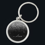 Porte-clés Script Monogram Girly Name<br><div class="desc">Parties scintillant Argent et Black Sparkle Script Monogramme Nom Clés (Porte - clé). Cela rend le cadeau parfait pour 16 ans,  mariage,  douche nuptiale,  anniversaire,  baby shower ou bachelorette pour quelqu'un qui aime le luxe glam et les styles chic.</div>